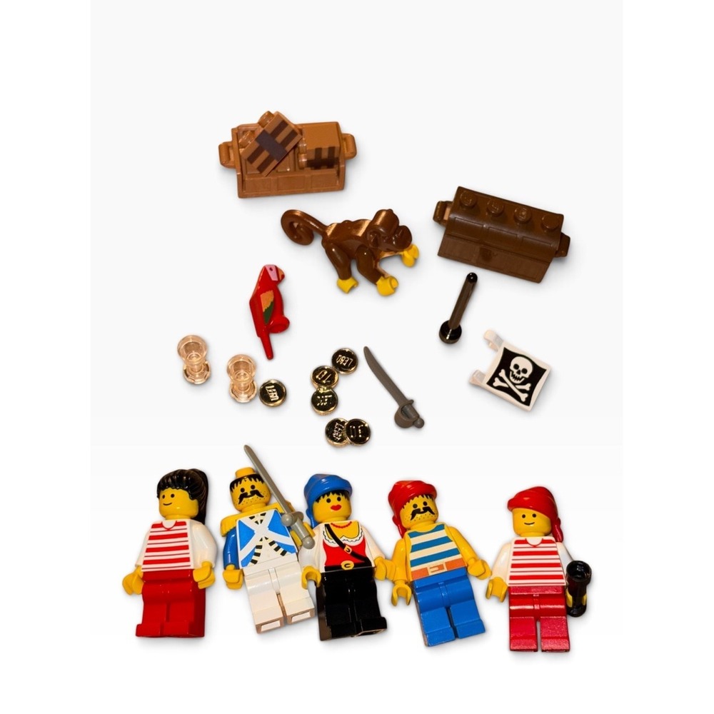 Vtg Lego Pirates, Parrot, Monkey Treasure From The 1990's - 5 Mini Figs Lot